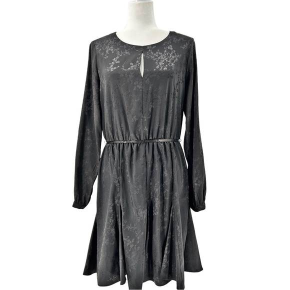 Emma & Michele Long Sleeve Tree Branch Design Black Midi Dress Size Medium - Picture 1 of 13
